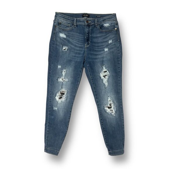 Judy Blue 1XL Medium Wash Blue Distressed Skinny Jeans Stretch Grunge Y2K Casual - Picture 1 of 9